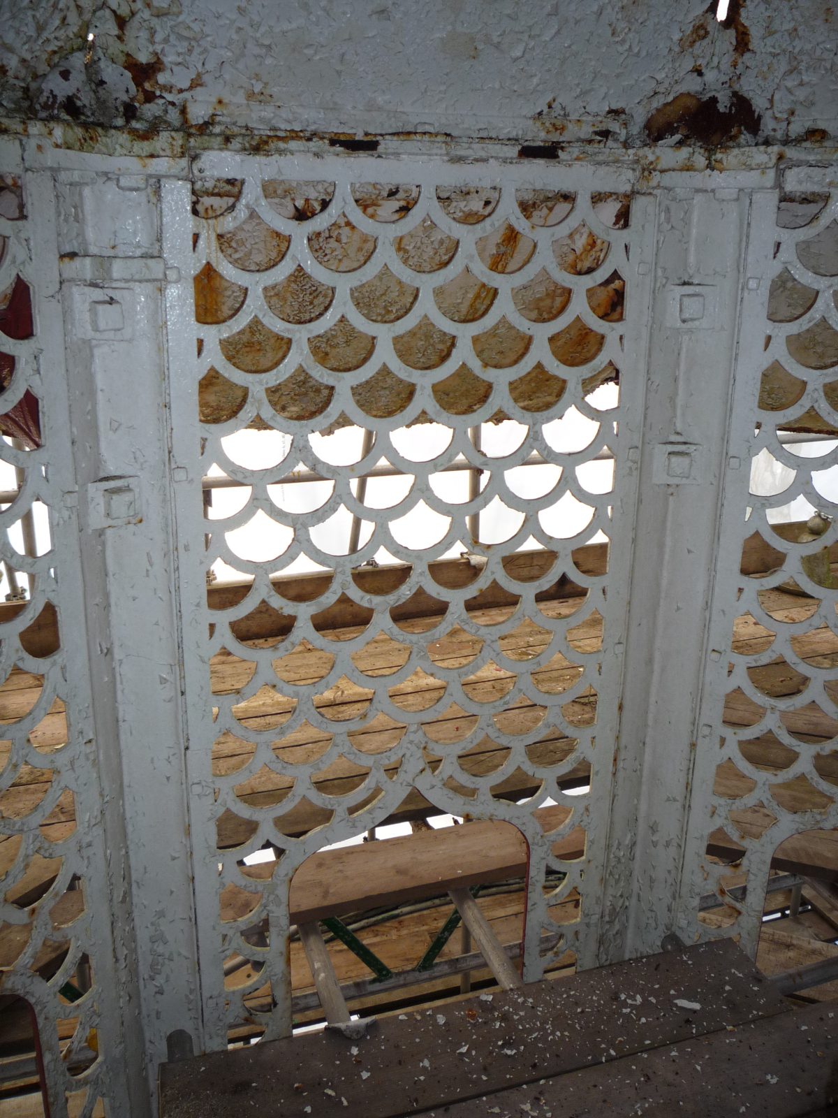 A photograph of Alton Towers' Chinese Pagoda during the restoration by Calibre Metalwork.