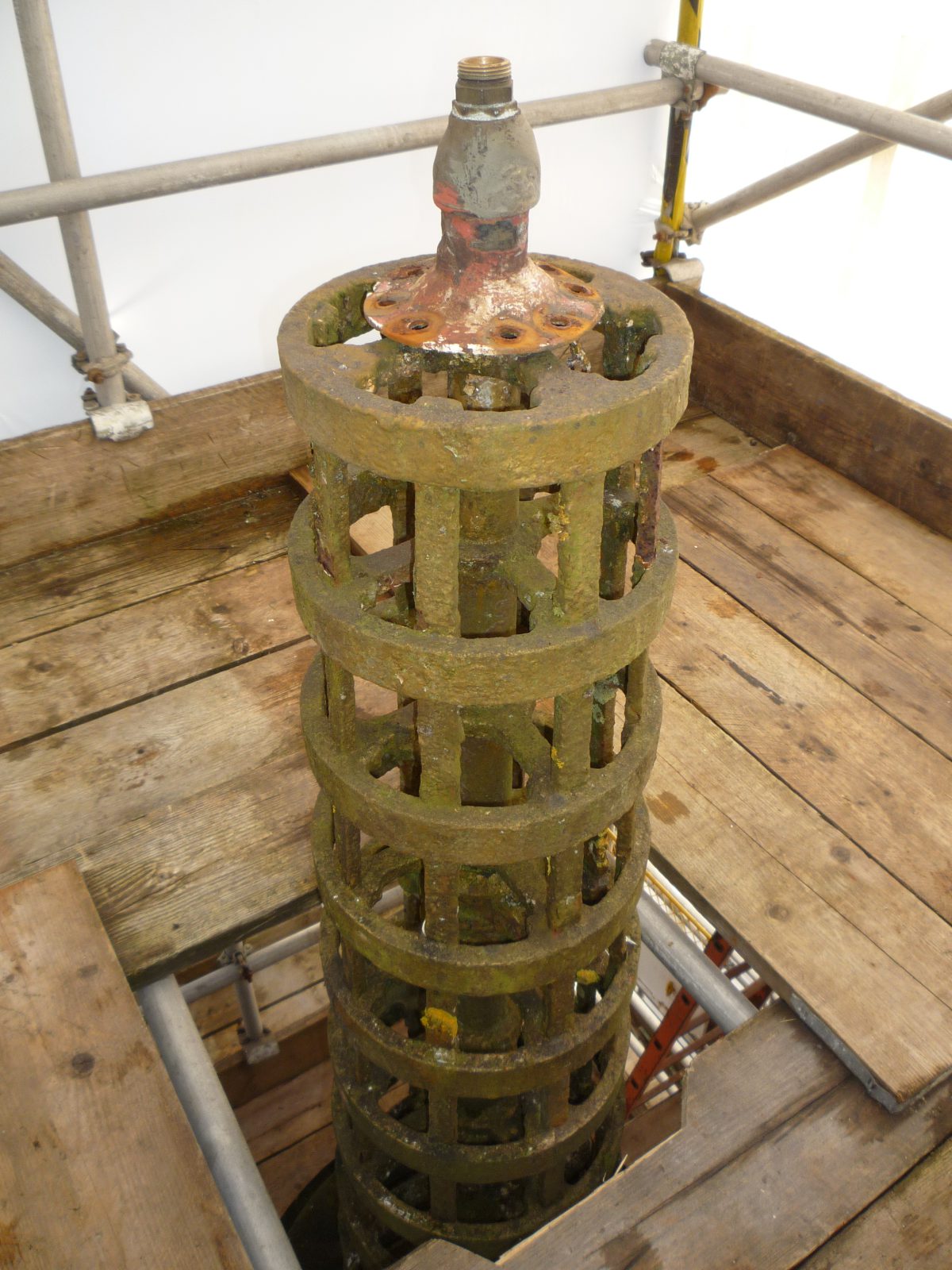 A photograph of Alton Towers' Chinese Pagoda during the restoration by Calibre Metalwork.
