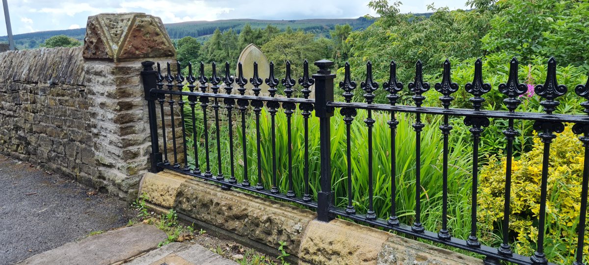 A photograph of the newly restored railings at Fernilee Methodist Church by Calibre Metalwork.