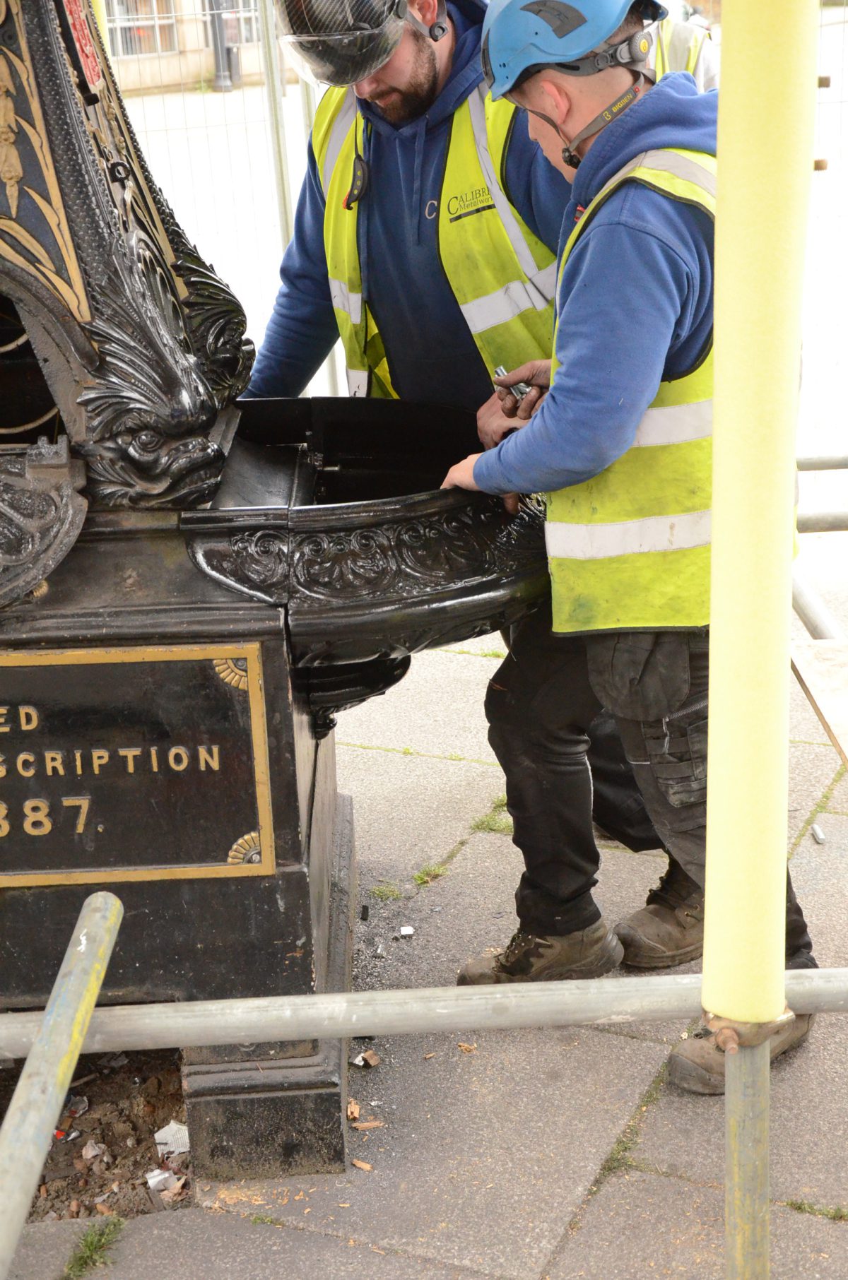 A photograph of replication work being carried out by Calibre Metalwork at Harlesden Clock.
