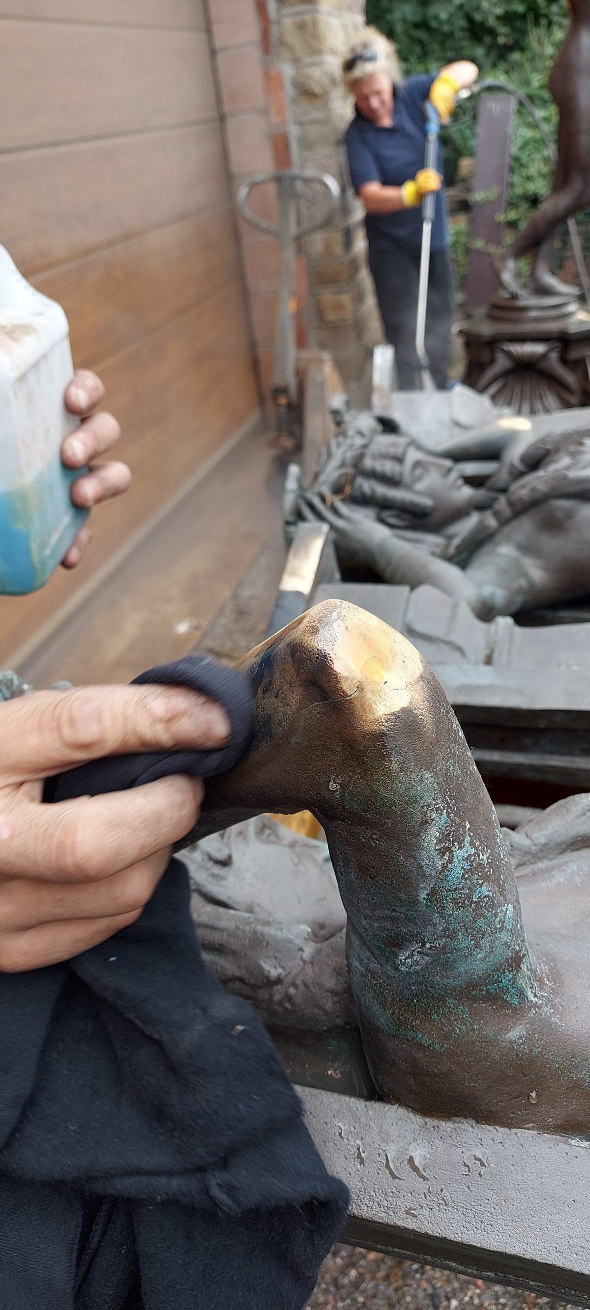 A photograph of the Diana The Huntress Fountain during the restoration by Calibre Metalwork.