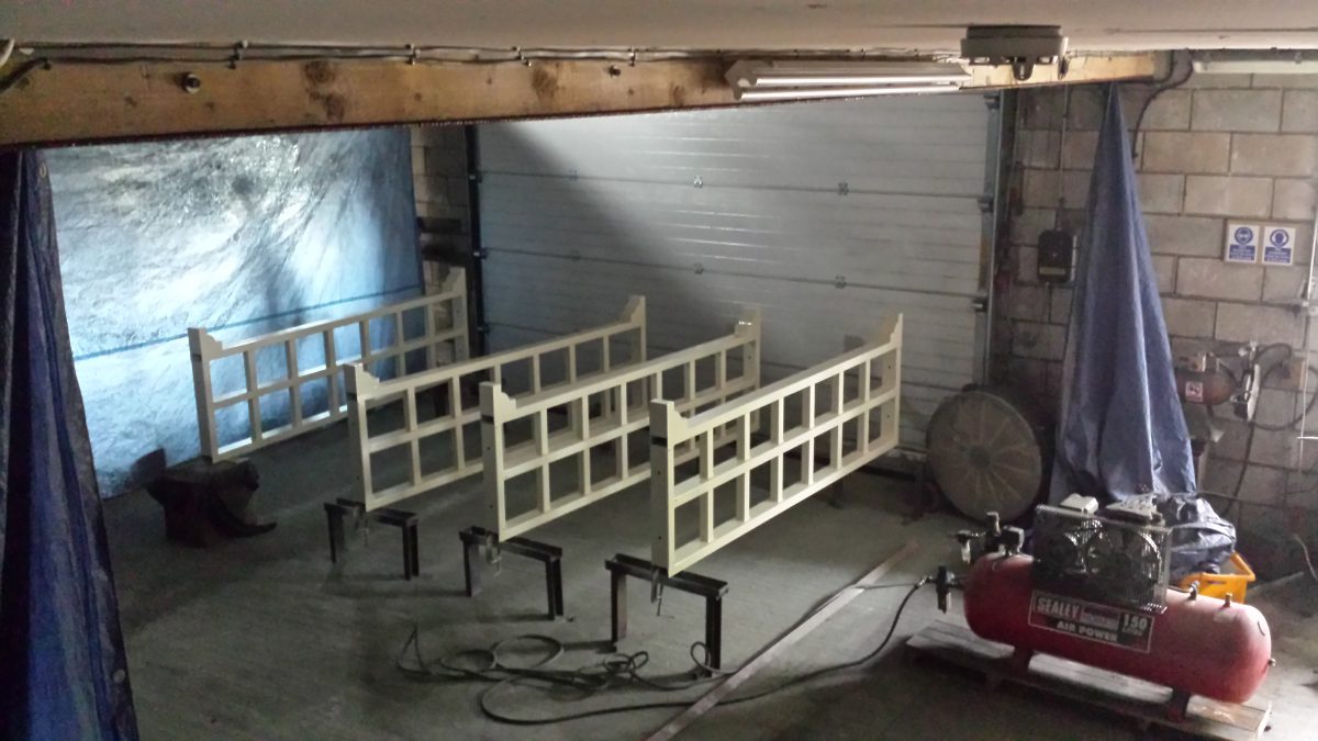 Photograph of Bentley Park bandstand components which are fabricated in steel, galvanised and finished using Calibre Metalwork's three coat, heritage approved paint system.