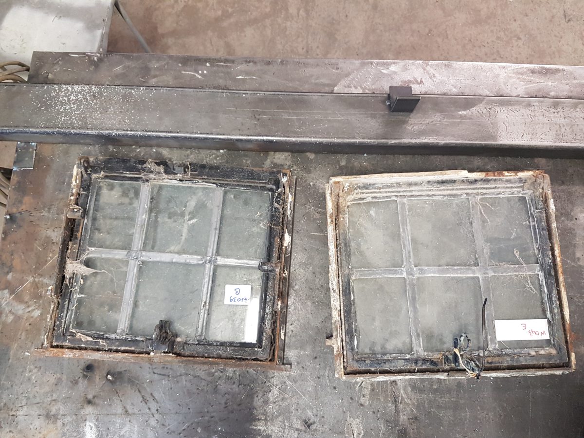 A photograph of corroded leaded light windows from Grade I listed Ford Castle in Berwick-upon-Tweed, Northumberland, prior to removal and restoration by Calibre Metalwork.